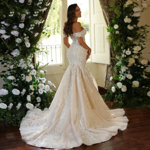 Sexy Off The Shoulder Sweetheart Neck Wedding Dress Lace Mermaid Evening Dresses Tulle Gowns Customize